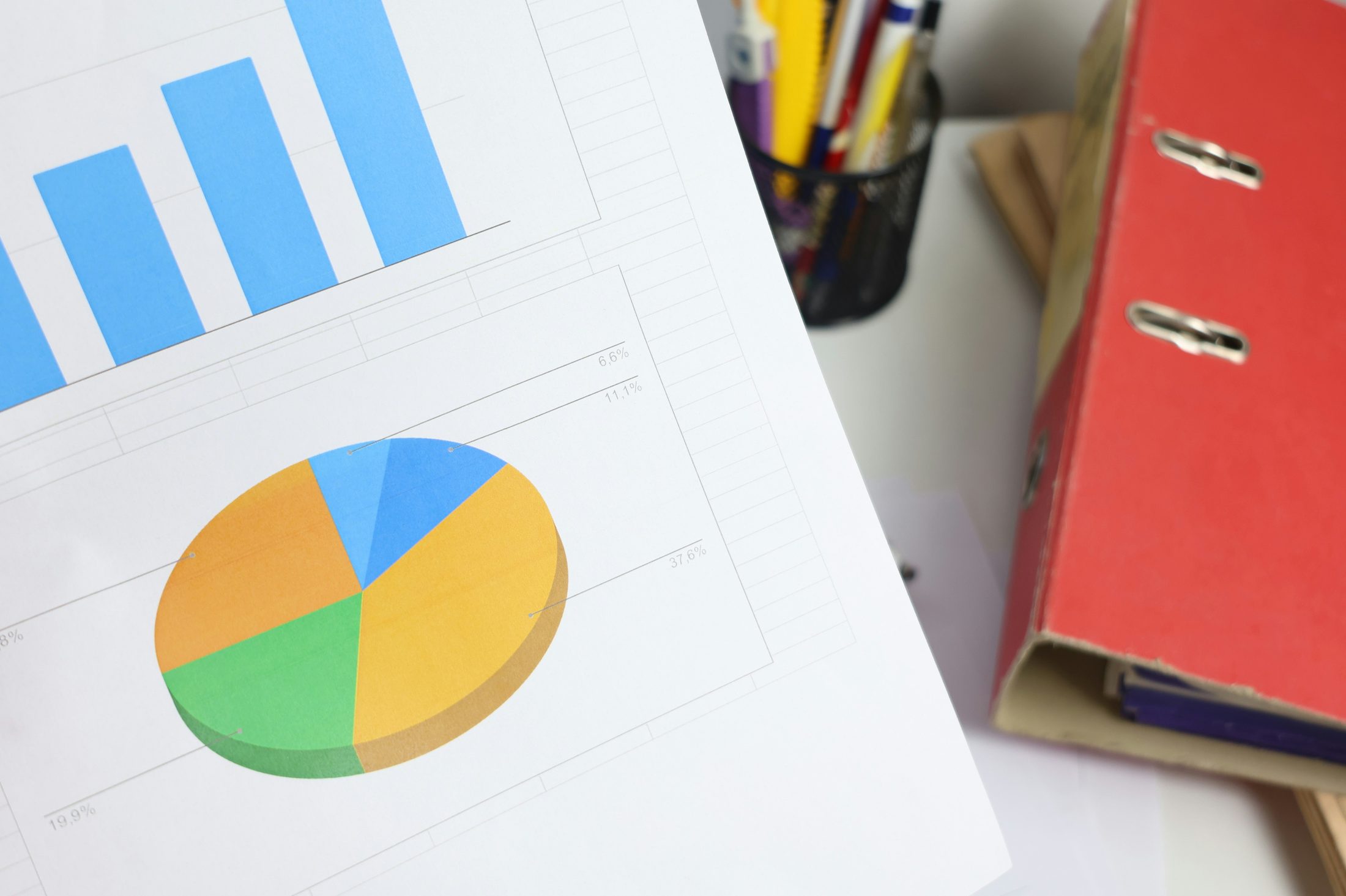 İş zekası raporları, grafik ve pasta diyagramları